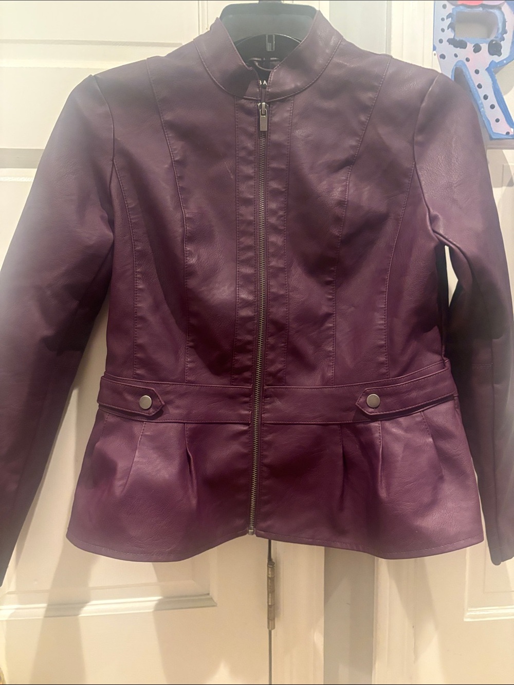 Baccini Plum Faux Leather Zip-Front Jacket